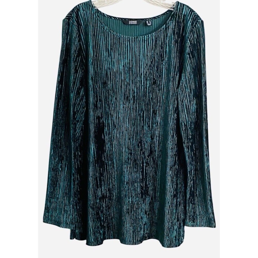 Dennis Basso Women Size L Velvet Pullover Top Emerald Green Romantic Fairycore
